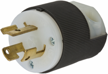 Twist-Lock® Male Plug, 15A 250V, 2-Pole 3-Wire, Black/White