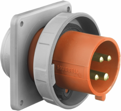 Industrial Grade Watertight Male Flanged Inlet, 60A 125/250V, 3-Pole 4-Wire