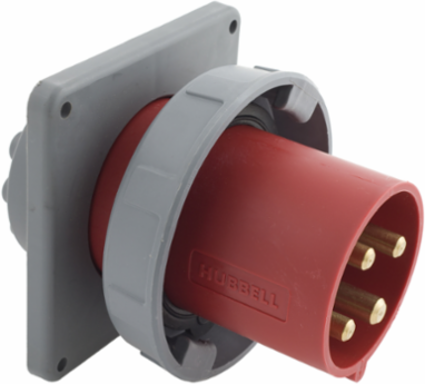 Heavy Duty Watertight Male Flanged Inlet, 60A 3-Pole 480V AC