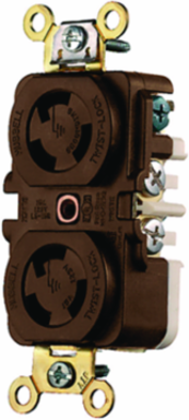 Twist-Lock Duplex Receptacle, 15A 125V, 2-Pole, 3-Wire, Brown, 3.29x1.70x1.17 Inch