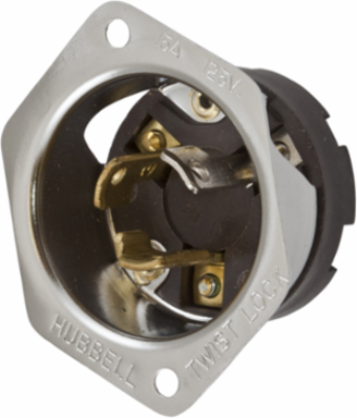 Twist-Lock Flanged Inlet, 15A 125V, 2-Pole 3-Wire, Stainless Steel