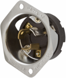 Twist-Lock® Flanged Inlet, 15A 277V AC, 2-Pole 3-Wire, Stainless Steel, 2.31 x 1.75 x 1.09 Inch