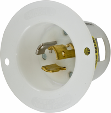 Twist-Lock Flanged Inlet, 15A 277V AC, 2-Pole 3-Wire, Nylon