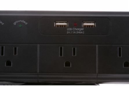 Surge Protector, 4 Outlet, 1050 Joules, 2.4A USB, 6 ft Cord