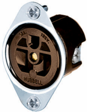 Commercial Grade Flanged Receptacle, 15A 125V, 2-Pole 3-Wire Grounding, Brown