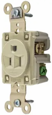 Industrial Grade Single Receptacle, 15A 125V, 2-Pole 3-Wire, Ivory