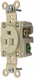 Industrial Grade Single Receptacle, 15A 125V, 2-Pole 3-Wire, Ivory