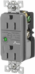 TVSS Duplex Receptacle, 15A 125V, 5-15R, Gray, Indoor Use, Alarm Indicator
