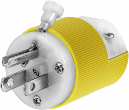 Industrial Grade Male Plug, 15A 125V, 2-Pole 3-Wire, Yellow