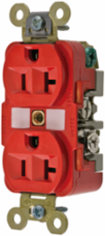 Industrial Grade Duplex Receptacle, 20A 125V, 3.28 Inch x 1.65 Inch x 1.19 Inch, Red