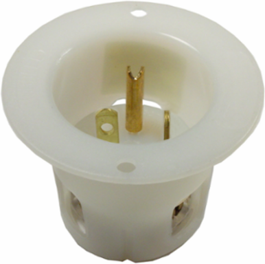 Industrial Flanged Male Inlet, 20A 125V, 2-Pole 3-Wire, White