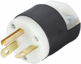 Insulgrip Male Plug, Heavy Duty, 20A 250V, 2-Pole 3-Wire, Black & White