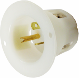 Flanged Male Inlet, 20A 250V, 2-Pole 3-Wire, White, 1.72 x 2.56 x 2.56 Inch