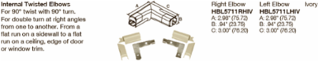 HBL500 Series Ivory Metal Raceway Internal Twisted Elbow Right