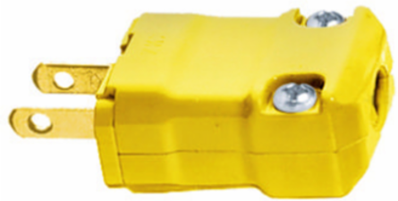 Yellow Male Plug, 2-Pole Non-Grounding, 15A 125V, 1.68 Inch x 1.25 Inch x 0.88 Inch