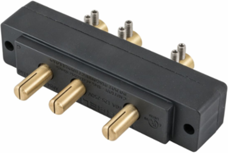 60A Stage Pin Male Panel Mount Device, 125V, Black, Double Set Screw