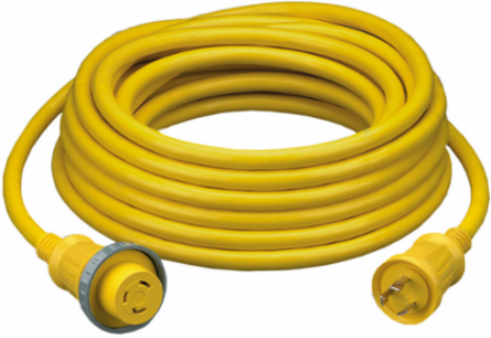 Marine Twist-Lock Cableset, 30A 125V, 300 Inch Yellow