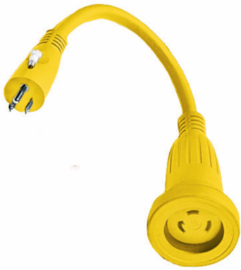 Marine 30A 125V Locking Female to 15A 125V Male Adapter, Yellow