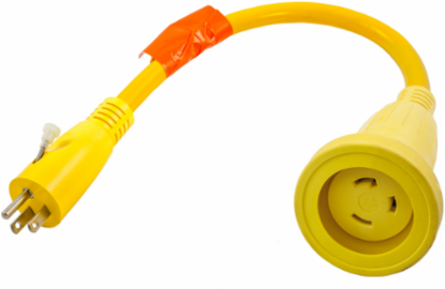 Marine 30A 125V Locking Female to 15A 125V Male Adapter, Yellow
