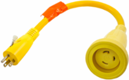 Marine 30A 125V Locking Female to 15A 125V Male Adapter, Yellow