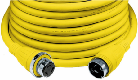 50A 125V Marine Grade Twist-Lock Ship to Shore Cableset, Yellow, 2-Pole 3-Wire Grounding