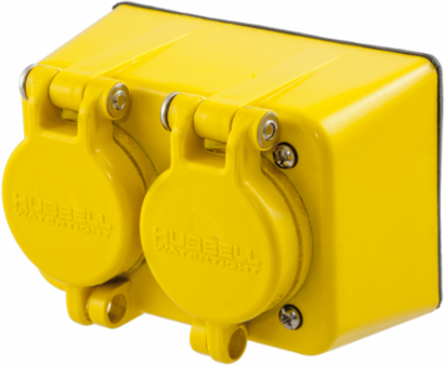 Watertight Duplex Receptacle, 15A 250V, NEMA L6-15R, Thermoplastic Elastomer, Yellow