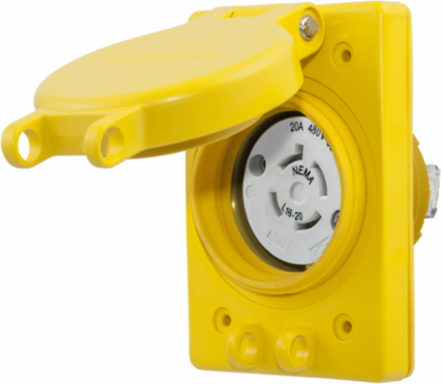 Watertight Receptacle NEMA L16-20, 20A, 3 Phase 480VAC, 3 Pole, 4 Wire
