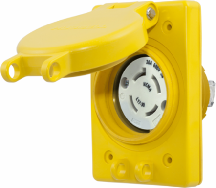 Watertight Twist-Lock Receptacle, NEMA L17-30R, 30A, 3 Pole, 4 Wire, Yellow