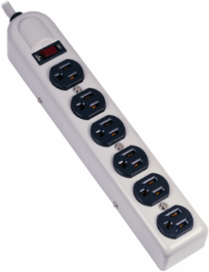 6-Outlet Plug Strip, Metallic Body, 6' Cord, Office White Color, 15A Rating