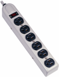 6-Outlet Plug Strip, Metallic Body, 6' Cord, Office White Color, 15A Rating