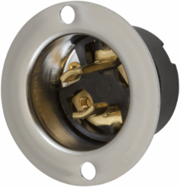 Midget Twist-Lock Flanged Inlet, 15A 125V AC, 2-Pole, Stainless Steel