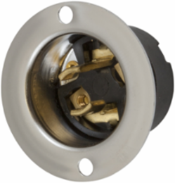 Midget Twist-Lock Flanged Inlet, 15A 125V AC, 2-Pole, Stainless Steel