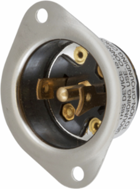 Midget Twist-Lock Flanged Inlet, 15A 125/250V, 3-Pole, Stainless Steel
