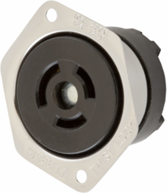 Twist-Lock® Flanged Receptacle, 10A 250/15A 125V, 2-Pole 3-Wire, Stainless Steel, 2.31 x 1.75 x 1.32 Inch