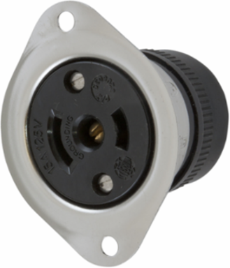 Midget Twist-Lock Flanged Receptacle 2.06 x 1.62 x 1.25 Inch, 15A 125V AC