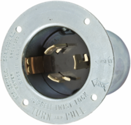 Twist-Lock Flanged Inlet 50A 250V/600V AC, 3-Pole 4-Wire