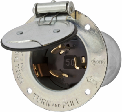 Twist-Lock Flanged Inlet, 50A 250V DC/600V AC, 3-Pole 4-Wire, Zinc Plated Steel