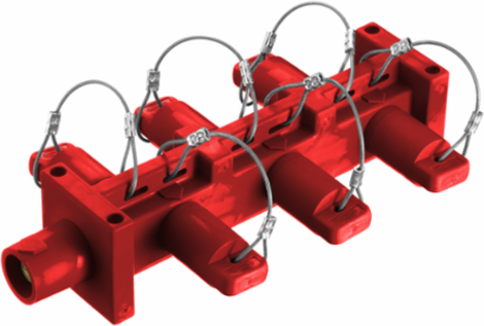 Industrial Grade Distribution Block, 400A 600V AC/DC, Male to 6 Female, Red