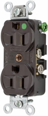 Extra Heavy Duty Duplex Receptacle, 15A 125V, Brown, Compact Design