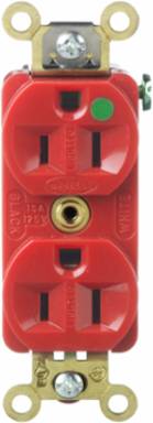 Hospital Grade Duplex Receptacle, 2-Pole 3-Wire, 15A 125V, Red, Illuminated Face