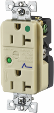 SPIKESHIELD Hospital Grade Surge Receptacle, Duplex, 20A 125V, Ivory