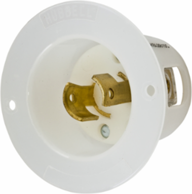 Twist-Lock® Flanged Inlet, 20A 250V, 2-Pole, 2-Wire, Nylon, White, 2.56 Inch
