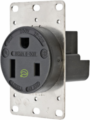 Industrial Grade Receptacle, 2-Pole 3-Wire Grounding, 50A 250V, 6-50R, Black