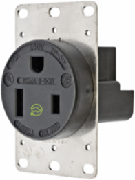 Industrial Grade Receptacle, 2-Pole 3-Wire Grounding, 50A 250V, 6-50R, Black