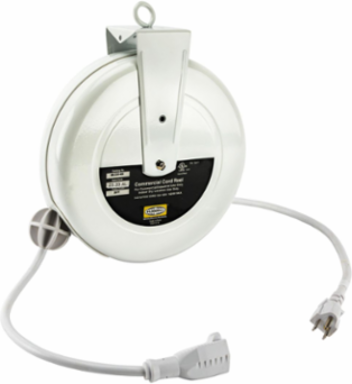 White Commercial Cord Reel, 20 Ft, 15A, 125V, 3 Conductors