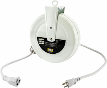 White Commercial Cord Reel, 20 Ft, 15A, 125V, 3 Conductors