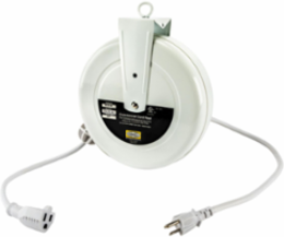 White Commercial Cord Reel, 20 Ft, 15A, 125V, 3 Conductors