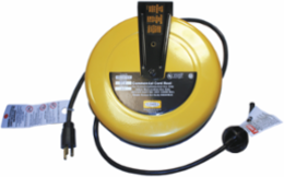 Commercial Cord Reel 25 Ft with Wire Leads, Yellow, Steel Construction