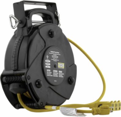 Commercial Cord Reel 40 Ft, 15A 125V with Triple Tap, Black