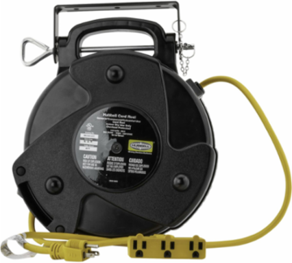 Commercial Cord Reel 40 Ft, 15A 125V with Triple Tap, Black